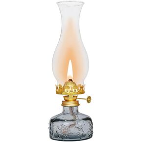 Chamber Oil Lamp -10.6''×3.35'' Snowflake Gray Vintage Kerosene Lamp Crimped Top Chimney Beautifully Carved Glass Oil Lamps for Indoor Use