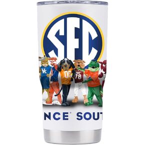 Gametime Sidekicks SEC 20oz White Tumbler - Officially Licensed, 18/8 Stainless Steel, Double-walled, Vacuum-insulated, UV LED Printed Logos - Mascot