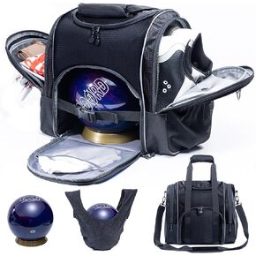 Bowling Ball Bag for Single Ball with Bowling Ball Cup and Microfiber Bowling Ball Polisher Bag - Bowling Ball Tote - Bowling Bag with Bowling Ball Holder - Bowling Gifts - Bowling Accessories
