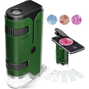 100x-250x Mini Pocket Microscope for Kids Adults, Protable Handheld Microscope with 5 Microscope Slides, Phone Adapter, Miniscope Portable Microscope Kit for Kids Adults Science Lab Education, Blue in Kuwait