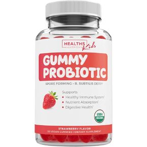 USDA Organic Probiotics for Kids (Non-GMO) Strawberry Flavor Kids Probiotic Gummies for Digestion & Immune Support - 2.5 Billion CFU of DE111 Spore Forming Strain for Maximum Survivability - 30 Gummys