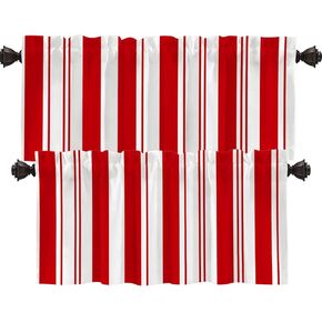Shrahala Red Christmas Candy Cane Kitchen Valances, White Christmas Stripes Half Window Curtain Window Treatment Multilayer Polyester Blackout for Living Room Bathroom 2 Pack 52 x 16 in