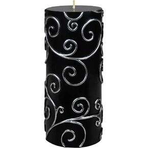 Pillar Candles, 3 by 6-Inch, Black Scroll