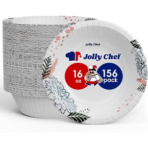 JOLLY CHEF 156 Count Paper Bowls 16 oz Soak Proof and Cut Proof Microwave Safe Heavy Duty Flower Printed Disposable Bowls for Dinner or Lunch