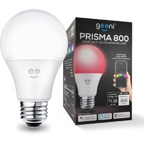 Geeni Prisma Smart Light Bulbs, 800 Lumens, 2700K Dimmable, A19, 60W Equivalent, Color Changing RGBW LED, Works with Alexa and Google Home, No Hub Required, 2.4GHz WiFi, 2-Pack