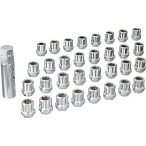 West Coast Wheel Accessories 14X1.5 Open Bulge Acorn Spline Lug Nuts 0.85" 8 Lug Install Kit Chrome