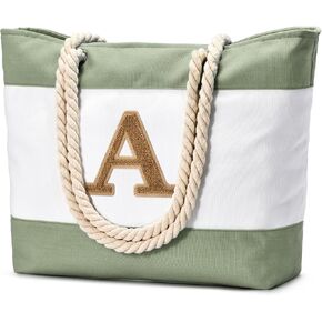 Becokan Personalized Gifts for Women Canvas Beach Bag Initial Large Tote Bag Beach Birthday Gifts for Her Mom Sister Friends
