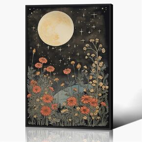Yuaruo Halloween Fantasy Forest Canvas Wall Art، فوانيس سحرية رائعة على الأشجار ملصق أزرق للغرفة الجمالية، الجنية العجائب ليلة داكنة اليراعات النهر صورة طباعة ديكور 12x16in غير مؤطرة