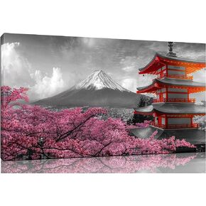 Japanese Wall-Art for Bedroom - Pink Wall Decor - Cherry Blossom Wall Art Living Room Large Mount Fuji Pictures Poster Ready to Hang Size 40" x 20"