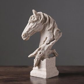 Creative Art Retro Horse Head Ornament,Resin Statue Ornaments,Abstract Style Sculptures,Living Room Dining Desk Decorations,Bookshelf Decorative Objects,Office Decor(5.1"/Sandstone)
