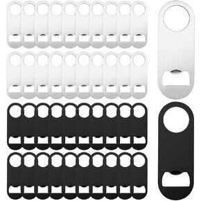 40 Pieces Stainless Steel Flat Bottle Opener with Keychain 3.3 x 1.3 Inches Beer Bottle Opener Flat Bottle Cap Opener with Keyring for Men Women Bartender Kitchen Bar Restaurant, Black,Silver