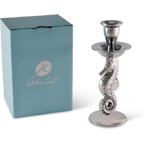 Arthur Court Aluminum Metal Sea Horse Candle Holders/Candlestick - Perfect for Outdoor Table or Ocean/Sea Décor 7 inch Tall