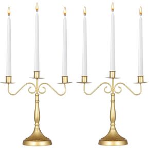 2 PCS Candelabra Gold Candle Holders, 3-Arm 12.6 Inches Height Wedding Candlestick Holders, Candle Stands for Theme Party Table Centrepiece Decor Dining Room Birthday Holiday Christmas