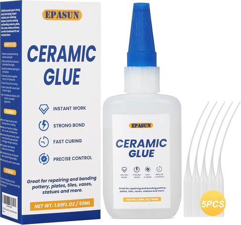 50g X2 Ceramic Glue, Ceramic Super Glue for Pottery and Porcelain Repair with Anti-clog Cap, Quick Dry Waterproof Strong Adhesive Glue for Pottery, Glass, Wood, Metal, Plastic, DIY Craft in Saudi Arabia
