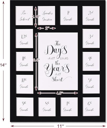 School Picture Frame Pre-K to 12 Photo Black Mat(No Frame) School Sign First Day and Last Day - Kindergarten to 12th Grade High - (15Photos，11×14)（15black in Saudi Arabia