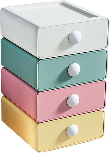 TANG SONG 4 PCS Plastic Superposable Drawer Jewelry Box Desktop Sundries Storage Box Jewelry Storage for Rings Earrings Necklaces Sundries (Pink+Green+Yellow+White) in Saudi Arabia