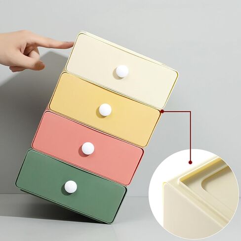 TANG SONG 4 PCS Plastic Superposable Drawer Jewelry Box Desktop Sundries Storage Box Jewelry Storage for Rings Earrings Necklaces Sundries (Pink+Green+Yellow+White) in Saudi Arabia