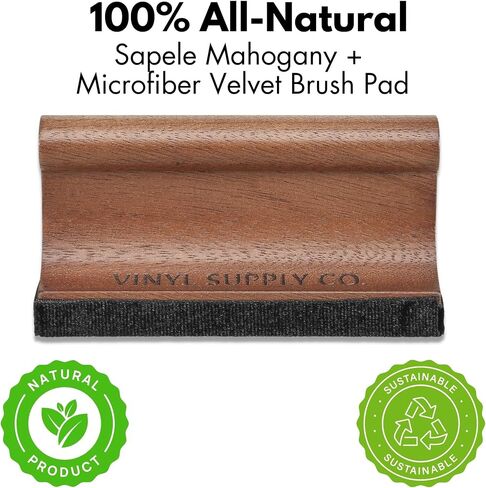 Vinyl Supply Co. Ultimate Record Cleaning Kit - 100% All-Natural Sapele Mahogany Wood 3-in-1 Brush Set - G.O.A.T. Hair Brush, Velvet Brush Pad, & Stylus Brush Cleaner in Kuwait