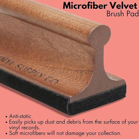Vinyl Supply Co. Ultimate Record Cleaning Kit - 100% All-Natural Sapele Mahogany Wood 3-in-1 Brush Set - G.O.A.T. Hair Brush, Velvet Brush Pad, & Stylus Brush Cleaner in Kuwait
