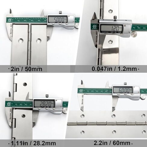 2 Pack Heavy Duty Piano Hinge 12 Inch x 2 Inch Width, 0.047'' Thick Stainless Steel Continuous & Piano Hinge for Cabinet, Door, Toolbox, Wooden Box, Metal Plate, Furniture, Industrial Project in Kuwait