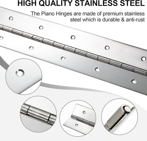 2 Pack Heavy Duty Piano Hinge 12 Inch x 2 Inch Width, 0.047'' Thick Stainless Steel Continuous & Piano Hinge for Cabinet, Door, Toolbox, Wooden Box, Metal Plate, Furniture, Industrial Project in Kuwait