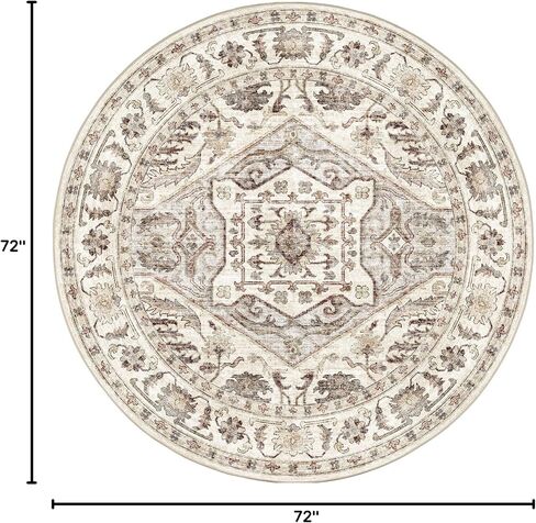 Round Rug 6ft Washable Rug Area Rug, Multi Circle Rug 6x6 Chenille Accent Rug, Kitchen Living Room Bedroom Dining Room 6 ft Round Area Rug for Living Room Large Round Rug(Cream Beige 6x6) in Saudi Arabia