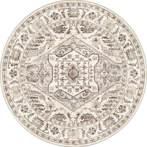 Round Rug 6ft Washable Rug Area Rug, Multi Circle Rug 6x6 Chenille Accent Rug, Kitchen Living Room Bedroom Dining Room 6 ft Round Area Rug for Living Room Large Round Rug(Cream Beige 6x6) in Saudi Arabia
