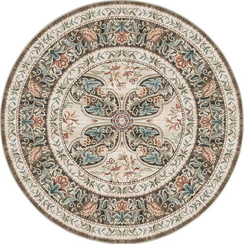 Round Rug 6ft Washable Rug Area Rug, Multi Circle Rug 6x6 Chenille Accent Rug, Kitchen Living Room Bedroom Dining Room 6 ft Round Area Rug for Living Room Large Round Rug(Cream Beige 6x6) in Saudi Arabia