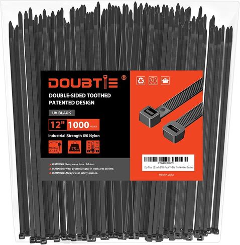 Zip Ties 12 Inch, Cable Ties With Double Sided Toothed 2024 Patented Design, 55LBS Tensile Strength Heavy Duty Wire Ties, Nylon PA66 UV Resistant Black Cable Ties For Indoor and Outdoor Use, 1000Pack in Saudi Arabia