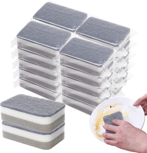 Individually Wrapped Sponges 40 Pack Kitchen Dishwashing Sponge Bulk, Non Scratch Dishes Scouring Pad Dishcloth, Odor-Free Sponge Wipes for Household Cleaning Dishes Travel Apartments - Grey in Saudi Arabia