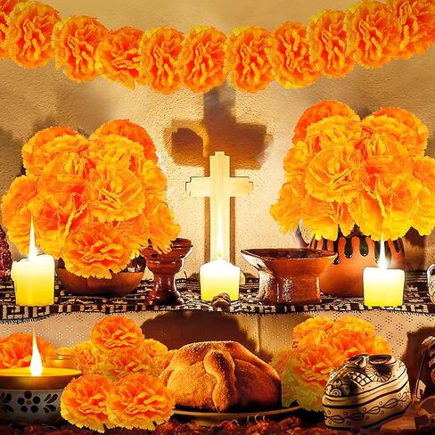 CCINEE 50 قطعة من رؤوس زهور القطيفة الحريرية السائبة من زهور القطيفة الصناعية مع جذع زهور القطيفة الصناعية DIY لمهرجان ديوالي وحفلات الزفاف الهندية ويوم الموتى in Saudi Arabia