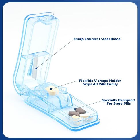 قطعتين محمولة لأخذ حبوب الدواء وقطاعة حبوب الدواء، 2023 جديد لأخذ حبوب الدواء، قطاعة حبوب احترافية، مناسبة للأطفال وكبار السن والأشخاص الذين يعانون من صعوبة في البلع ومفاصل يد ضعيفة in Kuwait