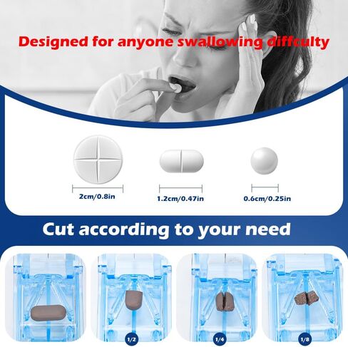 قطعتين محمولة لأخذ حبوب الدواء وقطاعة حبوب الدواء، 2023 جديد لأخذ حبوب الدواء، قطاعة حبوب احترافية، مناسبة للأطفال وكبار السن والأشخاص الذين يعانون من صعوبة في البلع ومفاصل يد ضعيفة in Kuwait