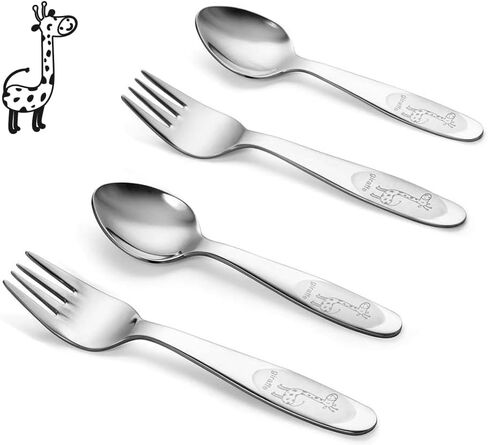 8 Piece Stainless Steel Toddler Utensil Set, Kids Safe Fork and Spoon, Children Silverware Set for Self-feeding, Including 2 Toddler Spoons, 2 Kid Spoons and 4 Kid Forks, Dishwasher Safe in Saudi Arabia