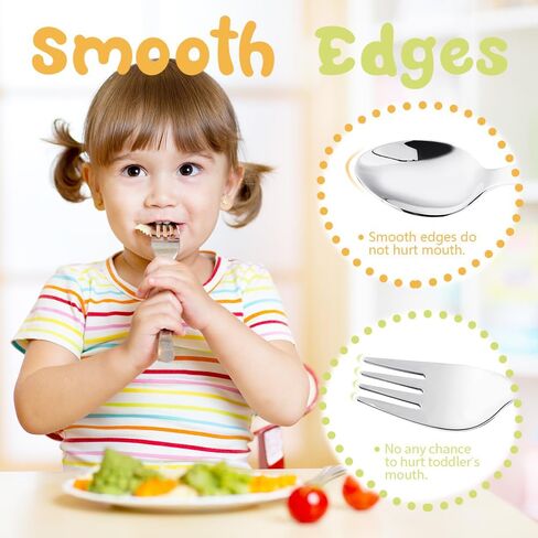 8 Piece Stainless Steel Toddler Utensil Set, Kids Safe Fork and Spoon, Children Silverware Set for Self-feeding, Including 2 Toddler Spoons, 2 Kid Spoons and 4 Kid Forks, Dishwasher Safe in Saudi Arabia