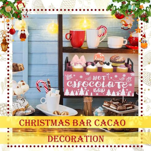 Sliner Christmas Hot Cocoa Bar Wood Storage Box with Handles Xmas Wood Serving Tray Winter Rustic Organizer Snowflake Container Bins for Home Kitchen Office Farmhouse Accessories (Pink) in Saudi Arabia
