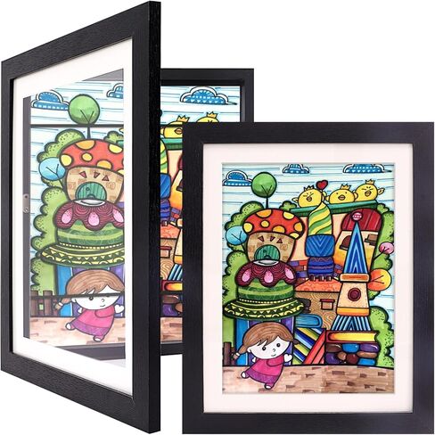 2 Pack Artwork Frames, Wood Kids Artwork Frames Changeable Display 8.5x11 Frame with Mat and 10x12.5 Without Mat, Kids Artwork Holds 150 Pieces for Children Drawings, 3D Art, Crafts, White in Saudi Arabia