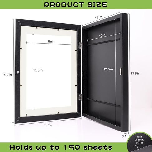 2 Pack Artwork Frames, Wood Kids Artwork Frames Changeable Display 8.5x11 Frame with Mat and 10x12.5 Without Mat, Kids Artwork Holds 150 Pieces for Children Drawings, 3D Art, Crafts, White in Saudi Arabia