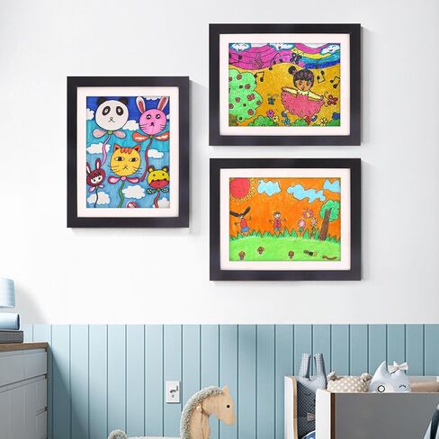 2 Pack Artwork Frames, Wood Kids Artwork Frames Changeable Display 8.5x11 Frame with Mat and 10x12.5 Without Mat, Kids Artwork Holds 150 Pieces for Children Drawings, 3D Art, Crafts, White in Saudi Arabia