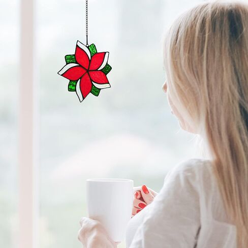 BOXCASA Lily Flower Gift for Women Stained Glass Suncatcher,Artificial Flowers Stained Glass Window Hangings,White Flower Gift for Mom,Window Suncatcher Indoor Decor for Livingroom Bedroom in Saudi Arabia