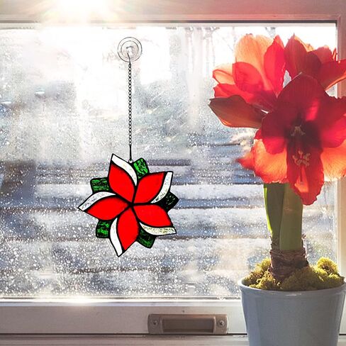 BOXCASA Lily Flower Gift for Women Stained Glass Suncatcher,Artificial Flowers Stained Glass Window Hangings,White Flower Gift for Mom,Window Suncatcher Indoor Decor for Livingroom Bedroom in Saudi Arabia