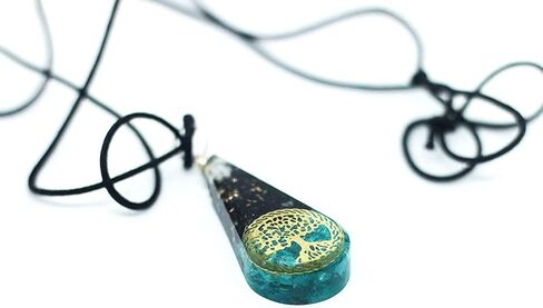 Orgone قلادة أسود التورمالين الأزرق الجزع الزبرجد مع حياة شجرة قلادة لشفاء الريكي مولد الطاقة الإيجابية أورجونيت قلادة قلادة التورمالين كريستال شقرا موازنة اليوغا in Saudi Arabia