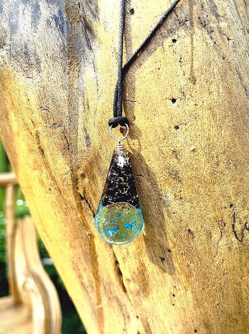 Orgone قلادة أسود التورمالين الأزرق الجزع الزبرجد مع حياة شجرة قلادة لشفاء الريكي مولد الطاقة الإيجابية أورجونيت قلادة قلادة التورمالين كريستال شقرا موازنة اليوغا in Saudi Arabia