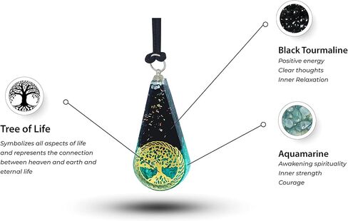 Orgone قلادة أسود التورمالين الأزرق الجزع الزبرجد مع حياة شجرة قلادة لشفاء الريكي مولد الطاقة الإيجابية أورجونيت قلادة قلادة التورمالين كريستال شقرا موازنة اليوغا in Saudi Arabia