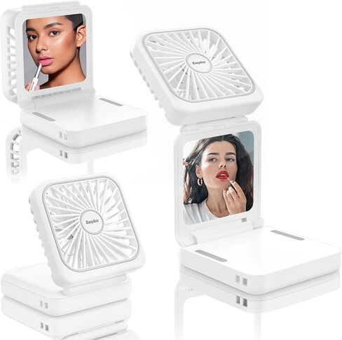 EasyAcc Rechargeable Portable Hands Free Fan, Mini Makeup Fan [32H Max Cooling Time] 5000mAh/5 Speed/Mirror/Phone Stand/Backup Power/Digital Display/Neck Lanyard Battery Hand Fan for Travel - Pink in Saudi Arabia
