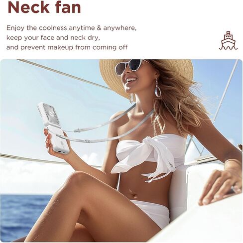 EasyAcc Rechargeable Portable Hands Free Fan, Mini Makeup Fan [32H Max Cooling Time] 5000mAh/5 Speed/Mirror/Phone Stand/Backup Power/Digital Display/Neck Lanyard Battery Hand Fan for Travel - Pink in Saudi Arabia