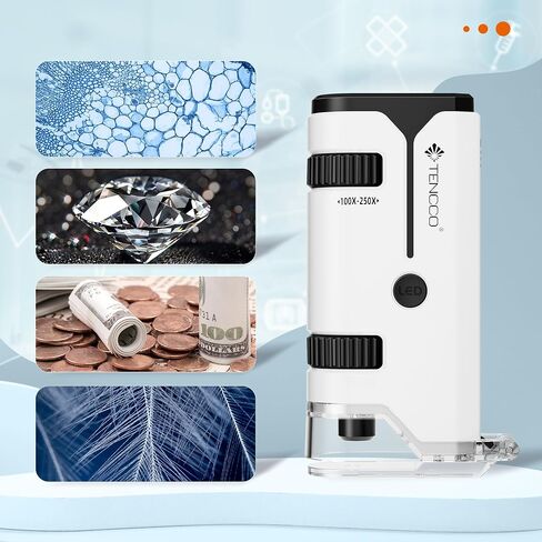 100x-250x Mini Pocket Microscope for Kids Adults, Protable Handheld Microscope with 5 Microscope Slides, Phone Adapter, Miniscope Portable Microscope Kit for Kids Adults Science Lab Education, Blue in Saudi Arabia