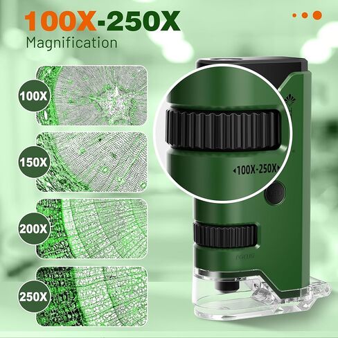 100x-250x Mini Pocket Microscope for Kids Adults, Protable Handheld Microscope with 5 Microscope Slides, Phone Adapter, Miniscope Portable Microscope Kit for Kids Adults Science Lab Education, Blue in Kuwait