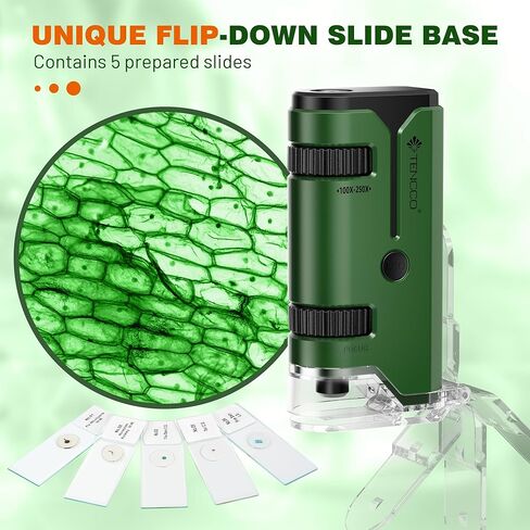 100x-250x Mini Pocket Microscope for Kids Adults, Protable Handheld Microscope with 5 Microscope Slides, Phone Adapter, Miniscope Portable Microscope Kit for Kids Adults Science Lab Education, Blue in Kuwait