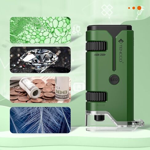 100x-250x Mini Pocket Microscope for Kids Adults, Protable Handheld Microscope with 5 Microscope Slides, Phone Adapter, Miniscope Portable Microscope Kit for Kids Adults Science Lab Education, Blue in Kuwait